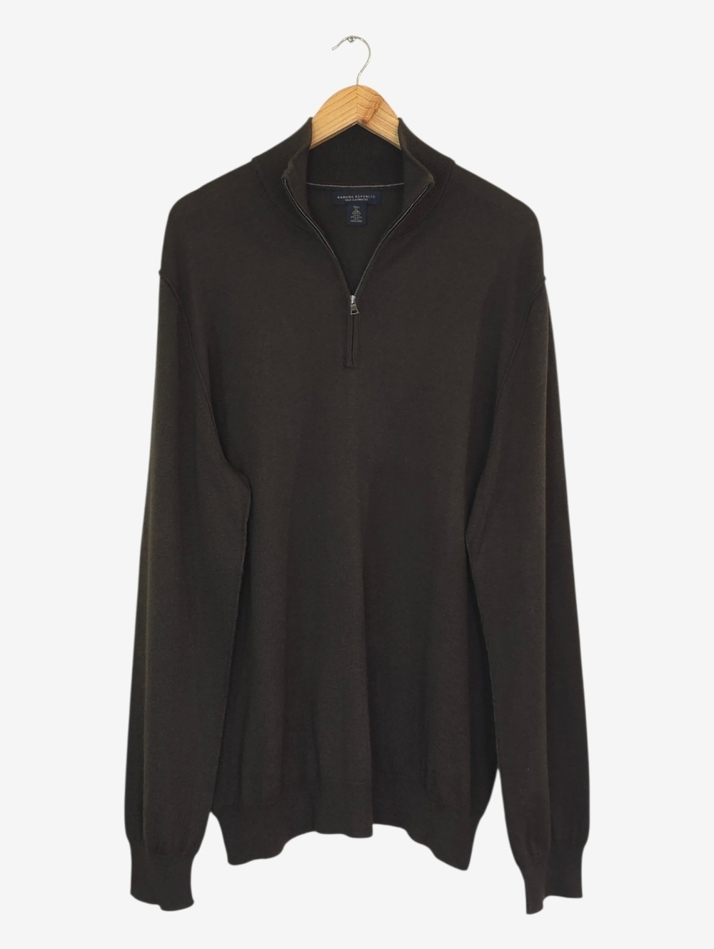 Banana Republic Silk Cashmere Quater Zip Sweater Men's XL Tall Brown Knit